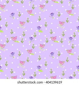 vintage vector seamless pattern with floral elements and hummingbird. summer flower and leaf elements and bird. dots background