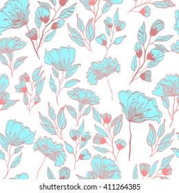vintage vector seamless pattern with floral elements. summer peonies flower and leaf elements. herbal pattern