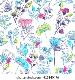 vintage vector seamless pattern with floral elements. summer peonies flower and leaf elements. herbal pattern