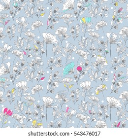 vintage vector seamless pattern with floral elements. summer peonies flower and leaf elements. herbal pattern. Bubbles in the background