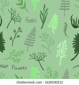 vintage vector seamless pattern of hand drawn tree branches with leaves and flowers. Spring time, blossom, floral, cute.