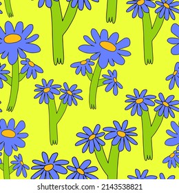 vintage vector seamless pattern in hippie style.70s and 60s funky and groovy postcards.Psychedelic pattern with flowers shapes.Vibrant ornament for wallpaper and back.Low contrast.Retro poster