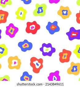 patrón vectorial vintage sin fisuras en estilo hippie de los años 70 y 60 de fondo funky. Textura psicodélica con flores. Formas abstractas para papel pintado y otros adornos o adornos impresos.