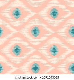 Vintage vector seamless pattern in ikat style. Retro ikat pattern wit eyes.