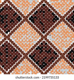 Vintage vector seamless pattern in ikat style. Retro ikat colorful pattern with peacock feathers.