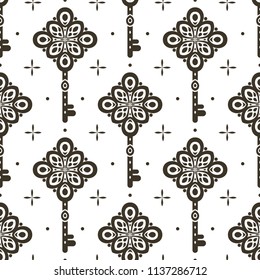 Vintage vector seamless pattern with keys, wallpaper. Elegant classic texture. Luxury ornament. Traditional,Turkish, Indian motifs. Great for fabric and textile, wallpaper, packaging.