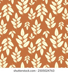 Vintage vector seamless pattern of many leaf twigs. Vintage floral autumn print. Cute nature background. Flat plant art element for fall event advertising layout, craft packaging design, elegant cloth