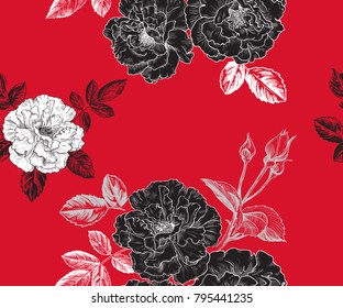 
Vintage vector seamless pattern with rose flowers.
Hand drawing art.