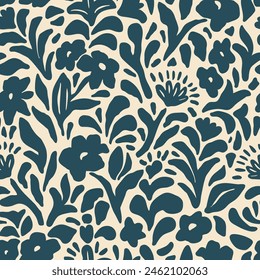 Vintage vector seamless pattern in style of paper cut. Minimal abstract organic shapes pattern. Modern, ethnic fashion design for fabric. Collage contemporary print.