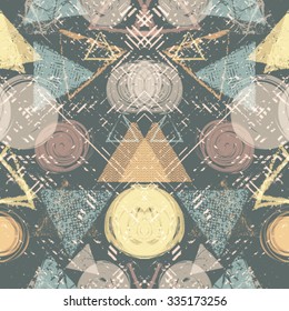 Vintage Vector Seamless Pattern Texture . Geometric Shapes in Grunge Style . 