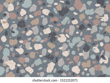 Vintage vector seamless terrazzo pattern in retro style. Retro colorful pattern with terrazzo texture. Vintage vector stone texture.