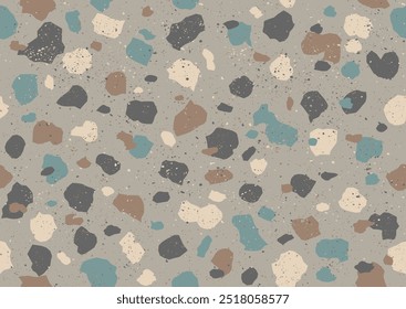 Vintage vector seamless terrazzo pattern in retro style. Retro colorful pattern with terrazzo texture. Vintage vector stone texture.