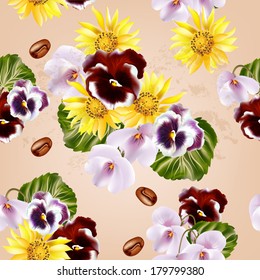 Vintage vector seamless wallpaper with violets flowers