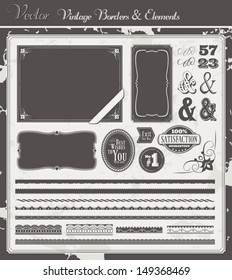 Vintage Vector set with borders, labels, frames and decoration elements