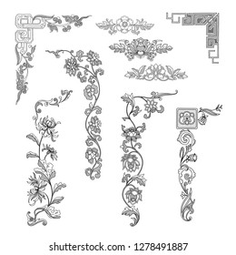 Vintage vector set calligraphic design elements for border ornaments. Decoration corners elegance illustration. 