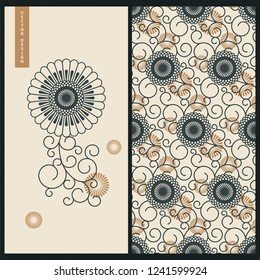 vintage vector set with a card and a seamless vector pattern with eastern floral ornaments. design for print, wrapping, business