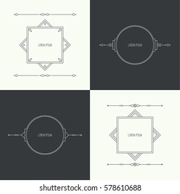 Vintage vector set collection linear geometric frame with divider. 