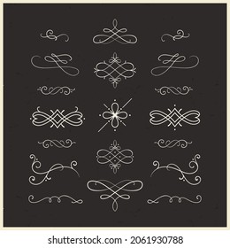 Vintage vector set of decorative calligraphic elements - vignettes and flourishes. Retro style swirls and ornaments, decorations for for greeting cards, certificates, invitations, borders, and frames