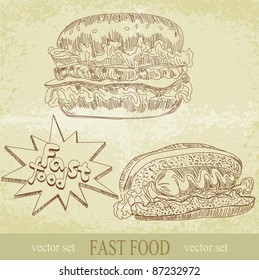 vintage vector set of fast food