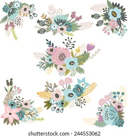 Vintage Vector set of floral compositions in gentle colors.