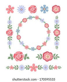 Vintage vector set of floral design elements