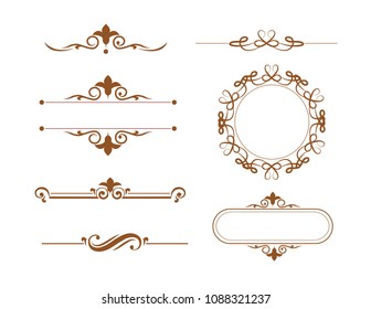 Vintage vector Set. Floral elements for design of monograms, invitations, frames, menus, labels and websites. Graphic elements for design of catalogs and brochures of cafes, boutiques.