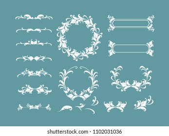 Vintage vector Set. Floral elements for design of monograms, invitations, frames, menus, labels and websites. Graphic elements for design of catalogs and brochures of cafes, boutiques.