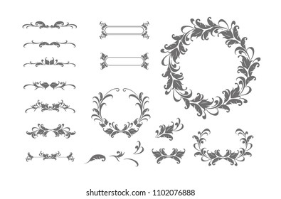 Vintage vector Set. Floral elements for design of monograms, invitations, frames, menus, labels and websites. Graphic elements for design of catalogs and brochures of cafes, boutiques.