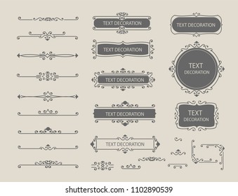 Vintage vector Set. Floral elements for design of monograms, invitations, frames, menus, labels and websites. Graphic elements for design of catalogs and brochures of cafes, boutiques.