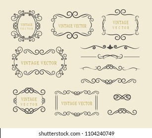 Conjunto vectorial Vintage. Elementos florales para el diseño de monogramas, invitaciones, marcos, menús, etiquetas y sitios web. Elementos gráficos para el diseño de catálogos y folletos de cafés, boutiques.