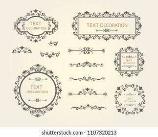 Vintage vector Set. Floral elements for design of monograms, invitations, frames, menus, labels and websites. Graphic elements for design of catalogs and brochures of cafes, boutiques.