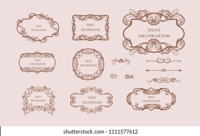 Vintage vector Set. Floral elements for design of monograms, invitations, frames, menus, labels and websites. Graphic elements for design of catalogs and brochures of cafes, label, boutiques.