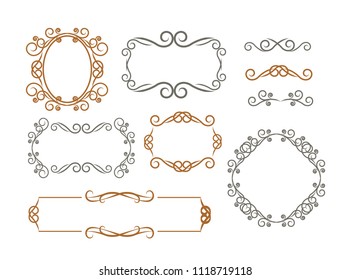 Vintage vector Set. Floral elements for design of monograms, invitations, frames, menus, labels and websites. Graphic elements for design of catalogs and brochures of cafes, boutiques.