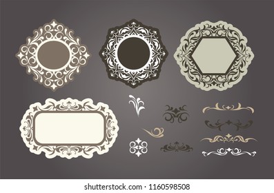 Vintage vector Set. Floral elements for design of monograms, invitations, frames, menus, labels and websites. Graphic elements for design of catalogs and brochures of cafes, boutiques.