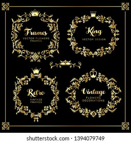 Vintage vector Set. Floral elements for design of monograms, invitations, frames, menus, labels and websites. For design of catalogs and brochures of cafes, boutiques. Retro style.