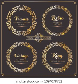 Vintage vector Set. Floral elements for design of monograms, invitations, frames, menus, labels and websites. For design of catalogs and brochures of cafes, boutiques. Retro style.