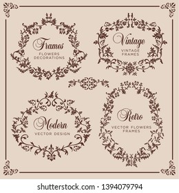 Vintage vector Set. Floral elements for design of monograms, invitations, frames, menus, labels and websites. For design of catalogs and brochures of cafes, boutiques. Retro style.