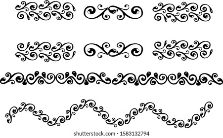 Vintage vector Set. Floral elements for design of monograms, invitations, frames, menu and websites. Graphic elements for design of catalogs and brochures of cafes, boutiques. Isolated on white