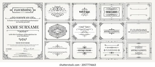 Vintage vector Set. Floral elements for design of monograms, invitations, frames, menus, labels and websites