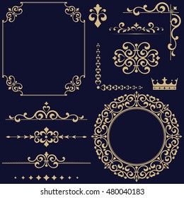 Vintage vector Set. Floral elements for design of monograms, invitations, frames, menus, labels and websites. Graphic elements for design of catalogs and brochures of cafes, boutiques.