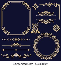 Vintage vector Set. Floral elements for design of monograms, invitations, frames, menus, labels and websites. Graphic elements for design of catalogs and brochures of cafes, boutiques.