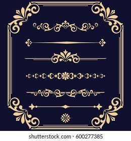 Vintage vector Set. Floral elements for design of monograms, invitations, frames, menus, labels and websites. Graphic elements for design of catalogs and brochures of cafes, boutiques.