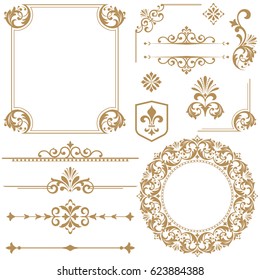 Vintage vector Set. Floral elements for design of monograms, invitations, frames, menus, labels and websites. Graphic elements for design of catalogs and brochures of cafes, boutiques.