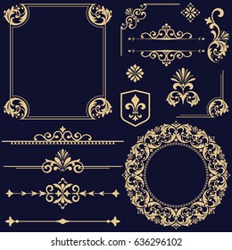 Vintage vector Set. Floral elements for design of monograms, invitations, frames, menus, labels and websites. Graphic elements for design of catalogs and brochures of cafes, boutiques.