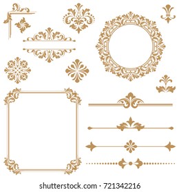 Vintage vector Set. Floral elements for design of monograms, invitations, frames, menus, labels and websites. Graphic elements for design of catalogs and brochures of cafes, boutiques