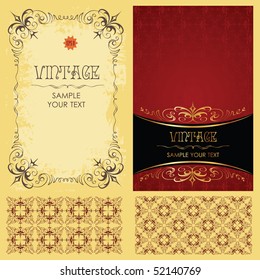 Vintage vector set: framework, pattern and background