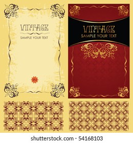 Vintage vector set: framework, pattern and background