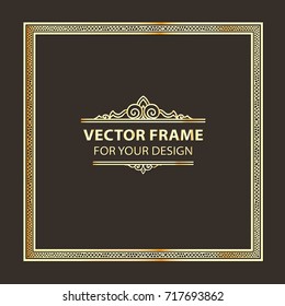 Vintage vector set gold retro frame, cards. Floral royal engraving design labels advertising place for text. Flourishes Line calligraphic background