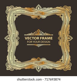 Vintage vector set gold retro frame, cards. Floral royal engraving design labels advertising place for text. Flourishes Line calligraphic background