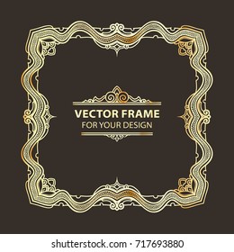 Vintage vector set gold retro frame, cards. Floral royal engraving design labels advertising place for text. Flourishes Line calligraphic background